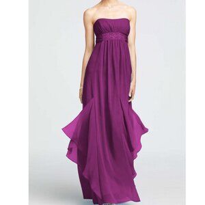 David's Bridal Strapless Crinkle Chiffon Dress with Godets in Purple Size: 4 New